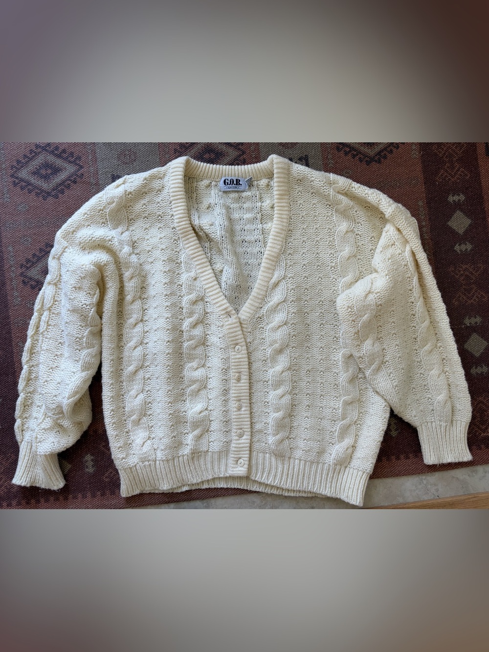 Cream Cable-Knit V-Neck Button Cardigan